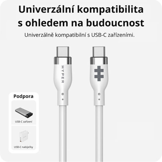 Hyper USB 2.0 Cable USB-C male - USB-C 240W PD Λευκό 1m