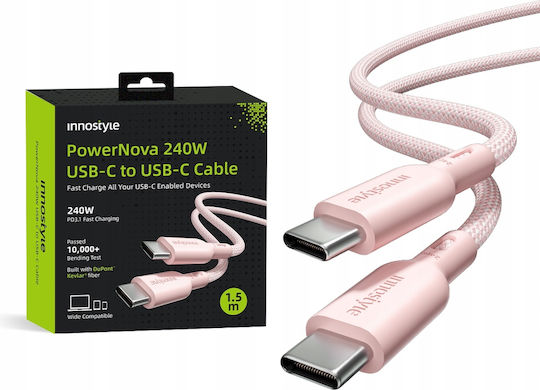 Innostyle USB 2.0 Cable USB-C male - USB-C 240W PD Ροζ 2m ICC240BP