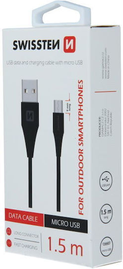 Swissten Cablu Micro USB Tip Regular USB 2.0 Negru 1.5m 71504303 1 Bucată