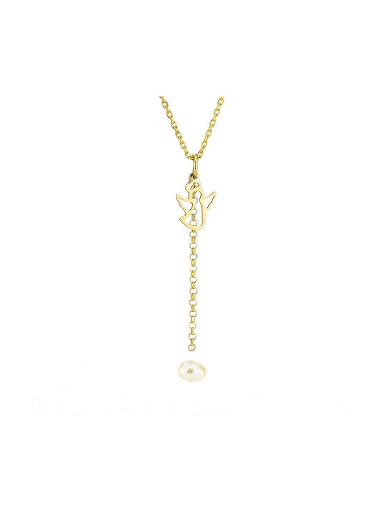 Goldsmith Necklace with design Angel from Gold Plated Silver with Pearls