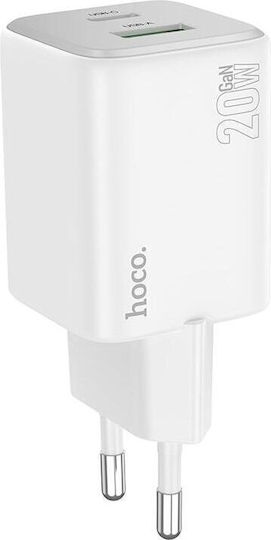 Hoco Φορτιστής Χωρίς Καλώδιο με Θύρα USB-A και Θύρα USB-C 20W Power Delivery / Quick Charge 3.0 Λευκός (N41 Almighty)