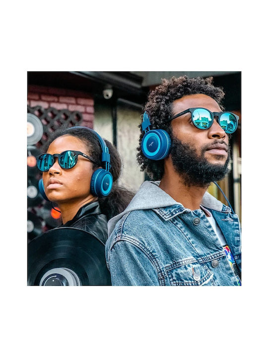 Unisex Sunglasses with Black Plastic Frame and Light Blue Polarized Mirror Lens