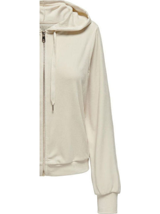 Rebel Lang Damen Sweatshirtjacke Samt Kapuzen Beige