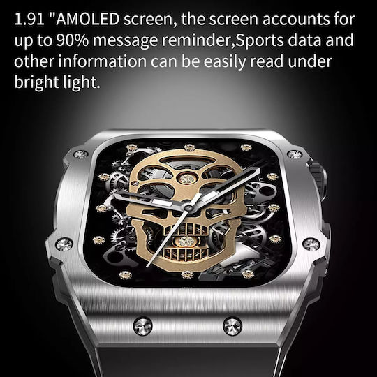 Men's Smart Watch Nubi Ak55 Amoled Display Bluetooth Call 650 Mah Battery Pulse Calories Blood Pressure Remote Camera Ai Voice Assistant Silver