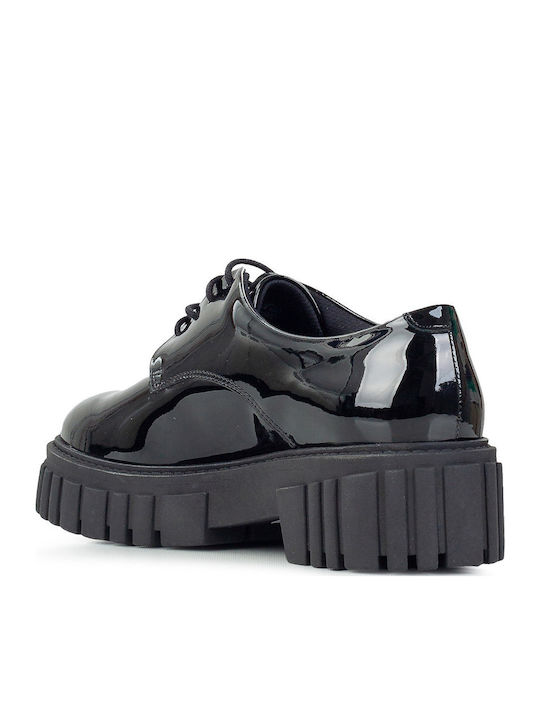 Page Walk Women's Patent Leather Derby Shoes Black
