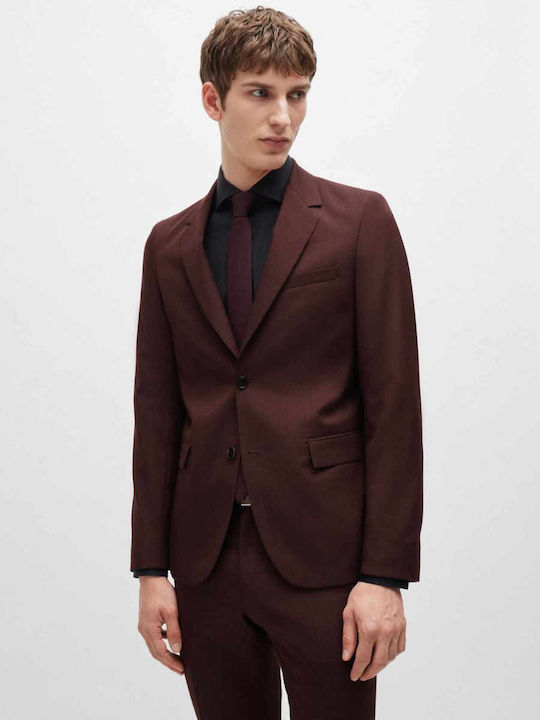 Hugo Boss Costum Bărbați cu Croială Strâmtă Burgundy