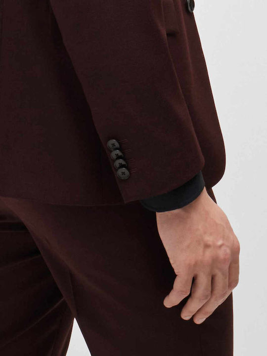 Iarna Costum Bărbați cu Croială Strâmtă Burgundy