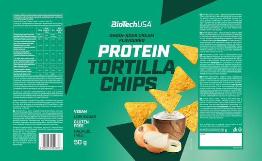 Biotech USA Protein Tortilla Chips mit Geschmack Sour Cream & Zwiebel Glutenfrei 50g