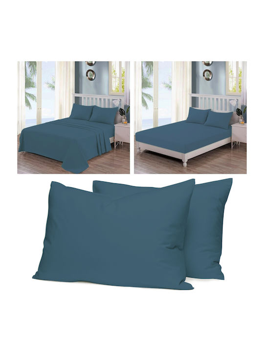 Casa Colori Σεντόνι Υπέρδιπλο με Λάστιχο 160x200+30εκ. Navy Μπλε