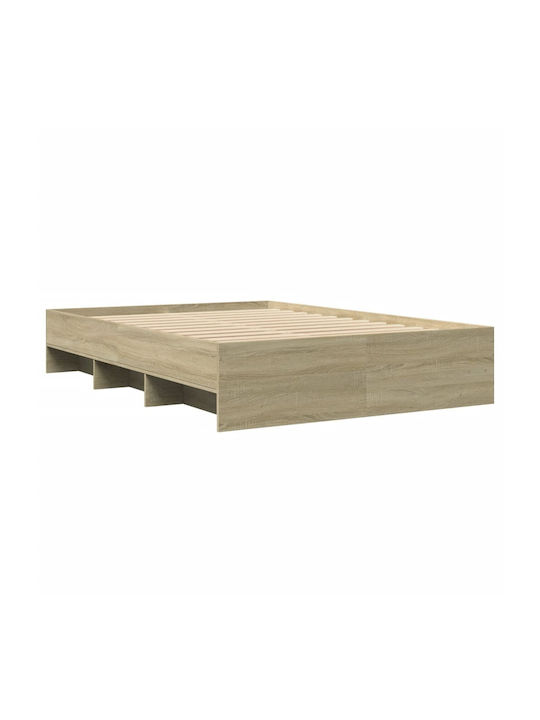 Vidaxl Bed Frame Sonoma Oak 120x200cm Processed Wood 1 Piece Single Brown