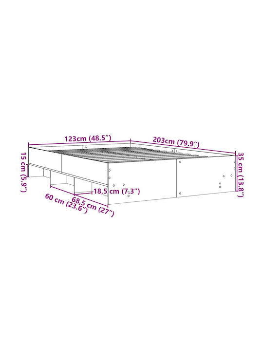 Vidaxl Bed Frame Sonoma Oak 120x200cm Processed Wood 1 Piece Single Brown