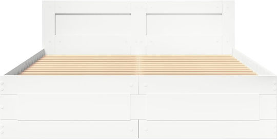 King Size Wooden Bed White with Slats for Mattress 190x190cm