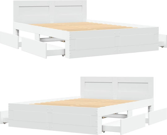 King Size Wooden Bed White with Slats for Mattress 190x190cm
