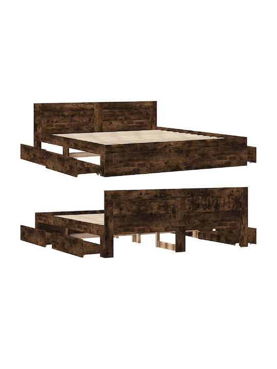 King Size Holzbett Braun mit Lattenrost für Matratze 180x200cm
