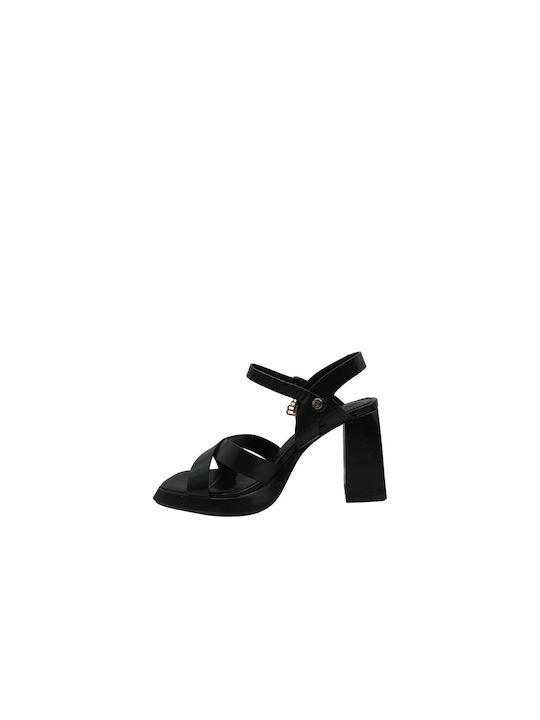 Laura Biagiotti Platform Synthetic Leather Women's Sandals Black with High Heel