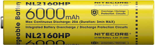 NiteCore Επαναφορτιζόμενη Μπαταρία 21700 Li-ion 6000mAh 1τμχ