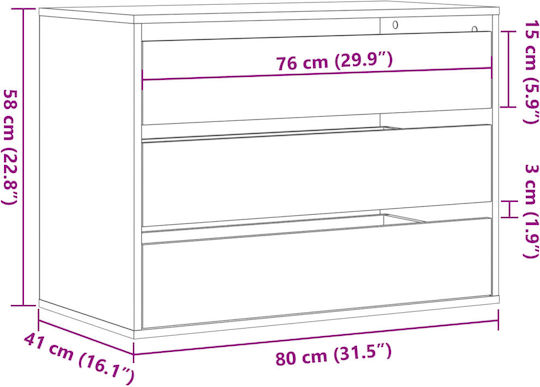 Comoda pentru Dormitor cu 3 sertare Gri 80x41x58buc