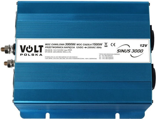 Volt Polska Inverter Αυτοκινήτου Καθαρού Ημιτόνου 1500W για Μετατροπή 12V DC σε 220V AC