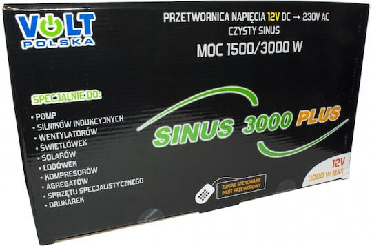 Volt Polska Inverter Αυτοκινήτου Τροποποιημένου Ημιτόνου 3000W για Μετατροπή 12V DC σε 230V AC
