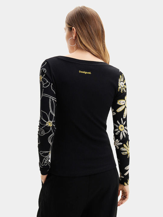 Desigual Women's Summer Blouse Cotton Long Sleeve Floral Black