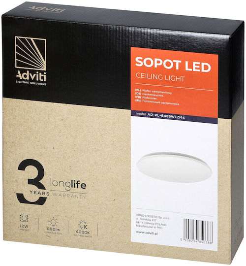 Adviti Plafonieră de Tavan Albă cu LED Integrat