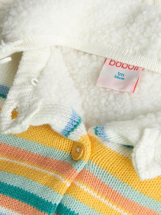 Kinderstrickjacke Pelz mit Kapuze weiß, petrol