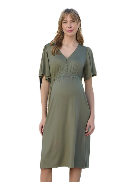 Monamise Short Nightgown for Maternity Hospital & Breastfeeding Green