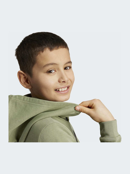 Fleece Kids Sweatshirt With Hood And Pockets Green Essentials