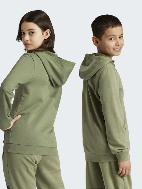 Fleece Kids Sweatshirt With Hood And Pockets Green Essentials