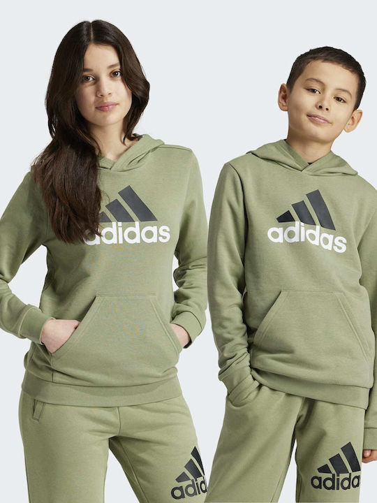 Fleece Kids Sweatshirt With Hood And Pockets Green Essentials