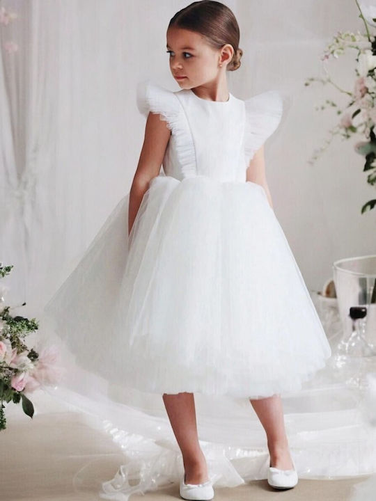 Girls Sleeveless Tulle Dress For Flower Girls White