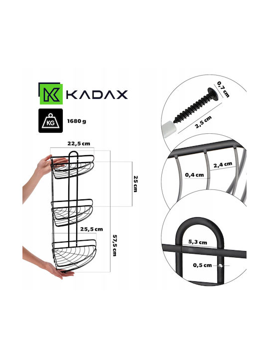 Kadax Γωνιακή Επιτοίχια Ραφιέρα Μπάνιου Μεταλλική Μαύρη