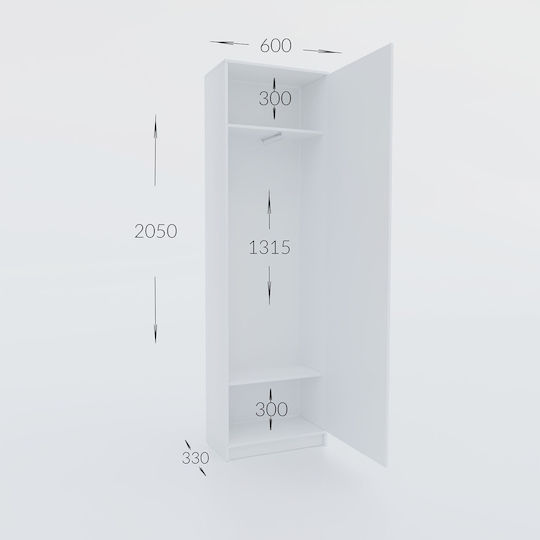 Sara Single Door Gray Wardrobe 60x33x205cm