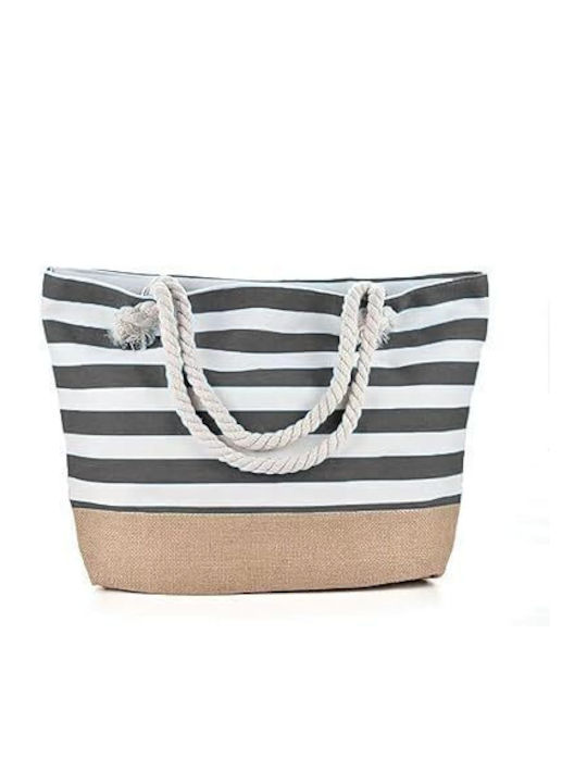 Beach Bag Gray with Stripes