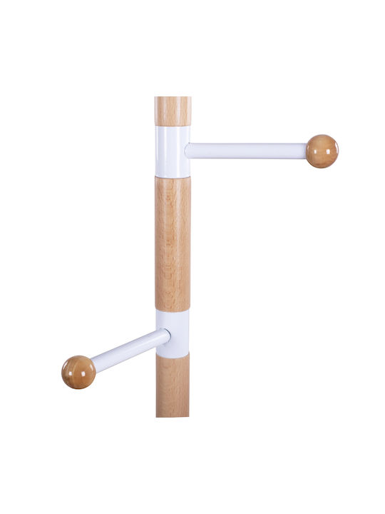 HomeMarkt Metallic Coat Rack White/ Natural 6 Positions Mercury 37x37x176cm