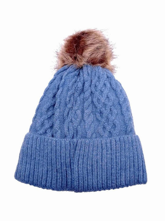 Knitted Beanie with Chunky Knit & Inner Fleece Dark Pastel Solid Blue