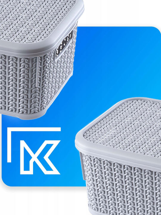 Kadax Καλάθι Αποθήκευσης Πλαστικό με Καπάκι Γκρι 6lt 2τμχ