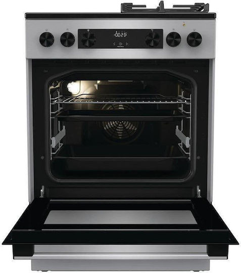 Gorenje Готварска печка 71лт с котлони на природен газ и ток Ш60см. Inox
