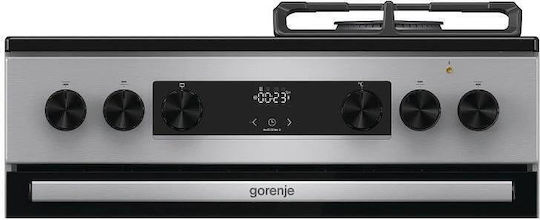Gorenje Готварска печка 71лт с котлони на природен газ и ток Ш60см. Inox