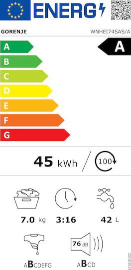 Gorenje Πλυντήριο Ρούχων 7kg με Τεχνολογία Ατμού 1400 Στροφών Γκρι WNHEI74SAS/A