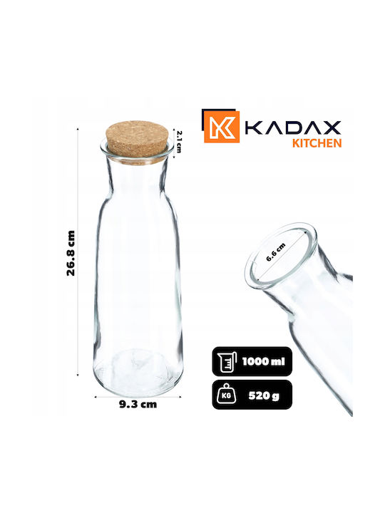 Kadax Стъклен Карафа за Сервиране Вино с Тапа Прозрачна 1000мл 1бр