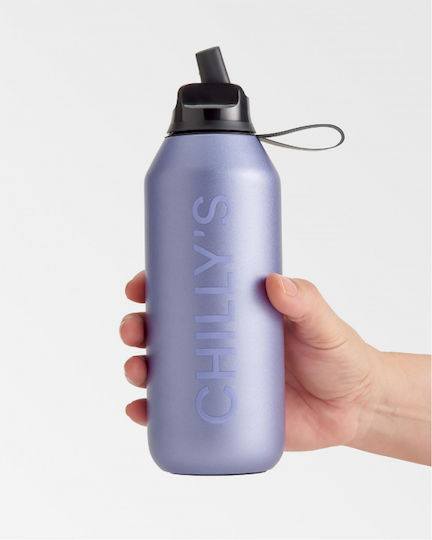 Chilly's Series 2 Flip Stainless Steel Thermos Bottle BPA Free 500ml Lilac with Straw