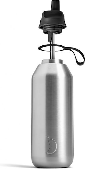 Chilly's Series 2 Flip Stainless Steel Thermos Bottle BPA Free 500ml Silver with Straw