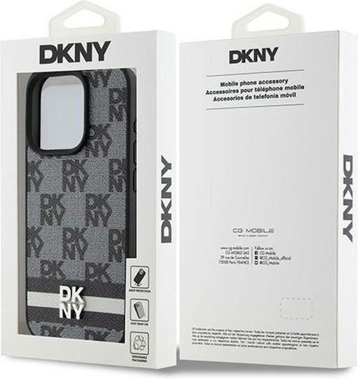 Калъф DKNY от PU кожа с кариран десен и ивица за iPhone 15 Pro Max, черен