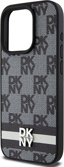 Калъф DKNY от PU кожа с кариран десен и ивица за iPhone 15 Pro Max, черен