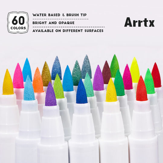 Arrtx 60 Ακρυλικοί Μαρκαδόροι Basic Colours Πινέλο