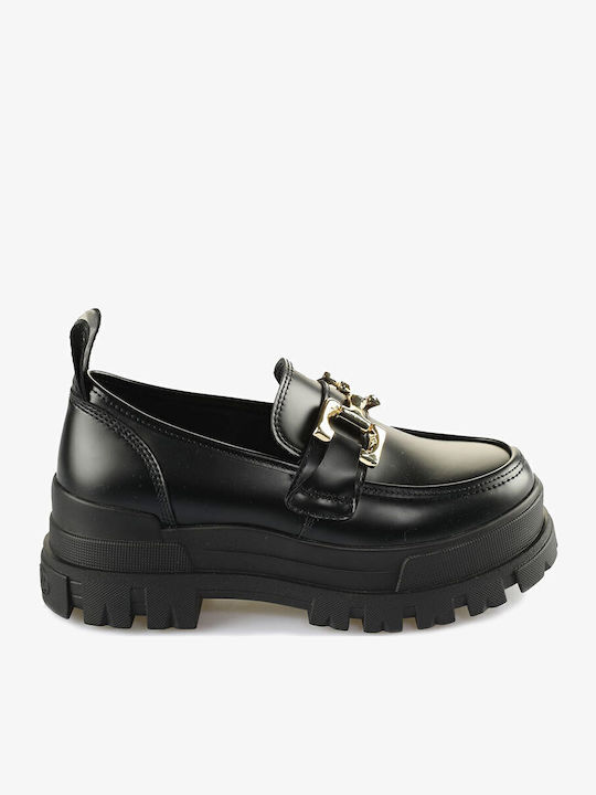 Buffalo Aspha Leather Women's Loafers in Black Color