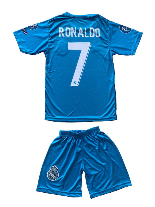 Set fotbal copii Ronaldo Real S17/18 Turcoaz Balón De Oro Unisex Fj225