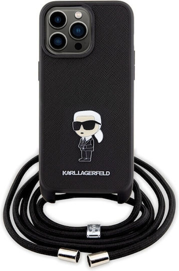 Karl Lagerfeld Metal Pin Karl & Choupette Back Cover Plastic with Strap Black (iPhone 15 Pro Max)