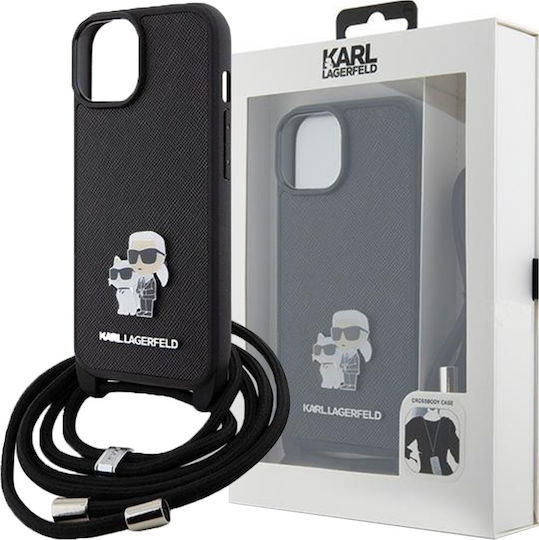 Karl Lagerfeld Metal Pin Karl & Choupette Back Cover Plastic with Strap Black (iPhone 15 Pro Max)